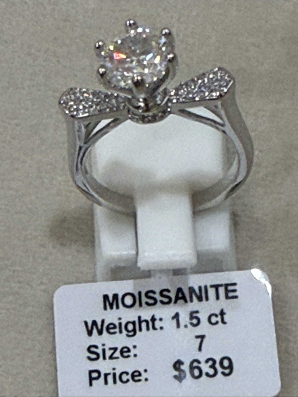 Moi Silver-Tone Moissanite Solitaire Ring with Pavé Shoulders